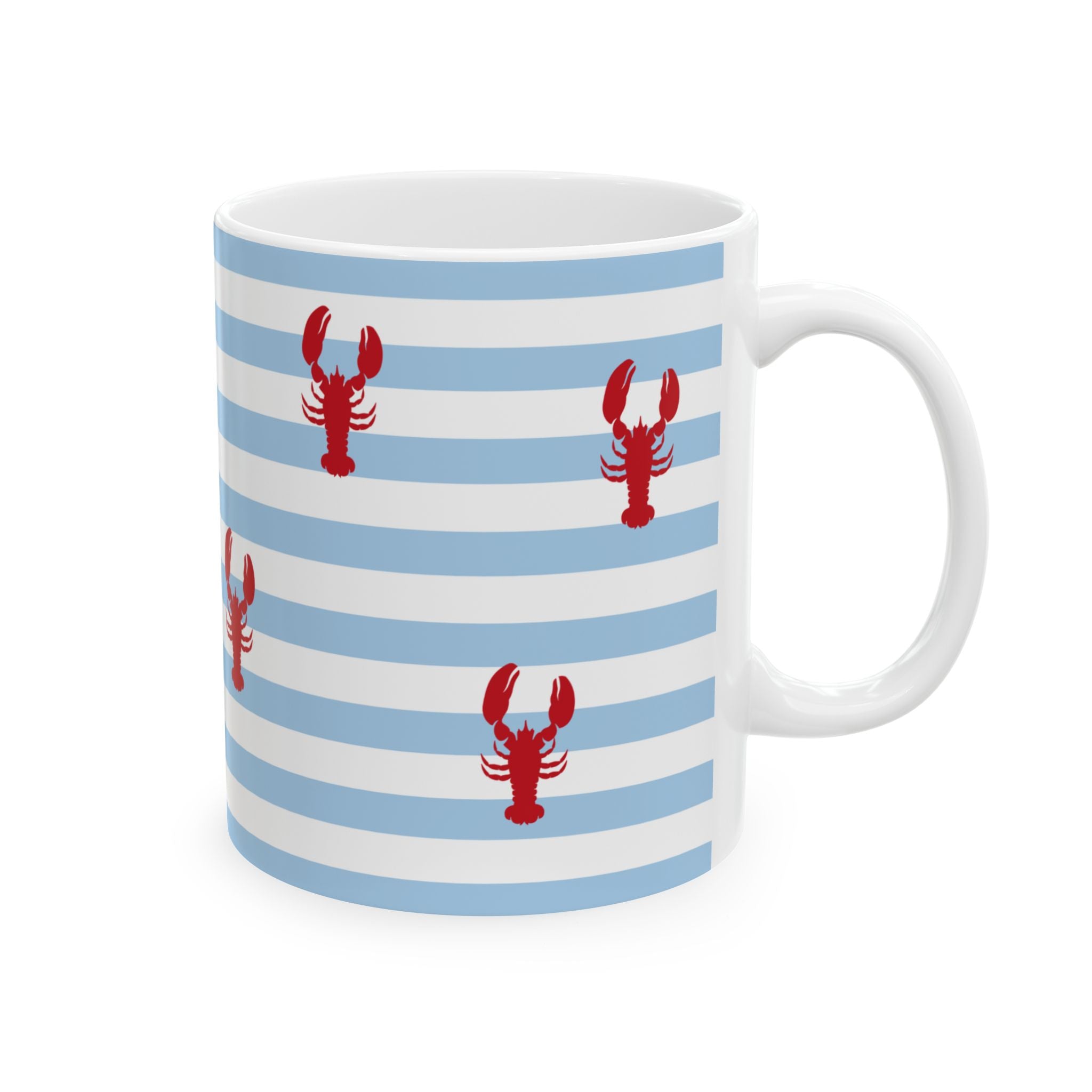 Light blue mug with small red lobster on it