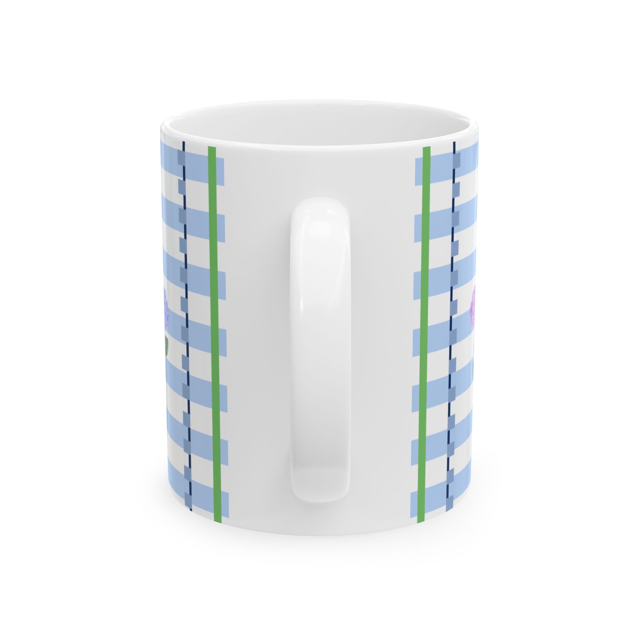 Light Blue Stripe Mug With New England Hydrangea Design