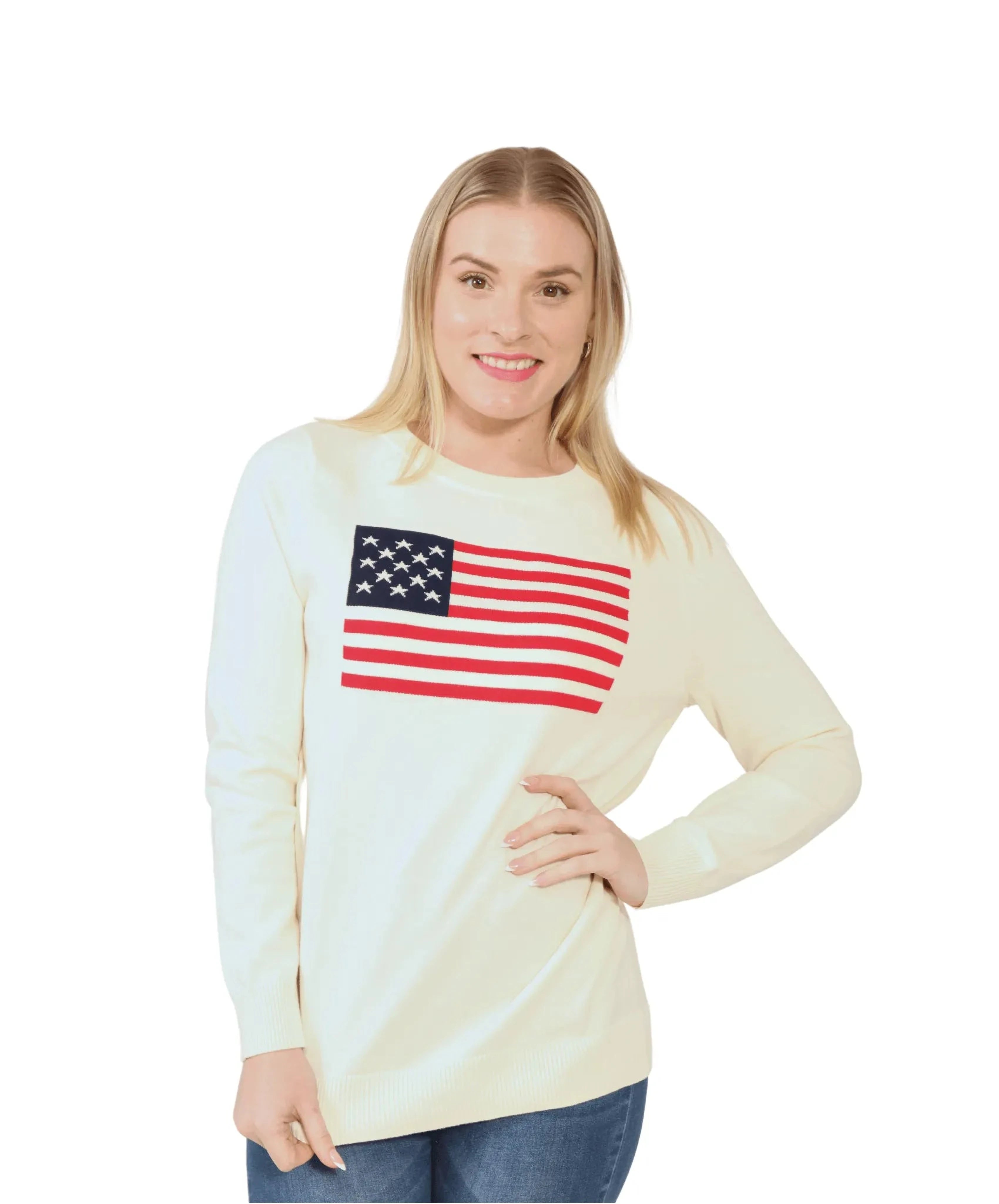 Preppy American Flag Sweater in Cream | Coastal Style