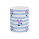 Light Blue Stripe Mug With New England Hydrangea Design