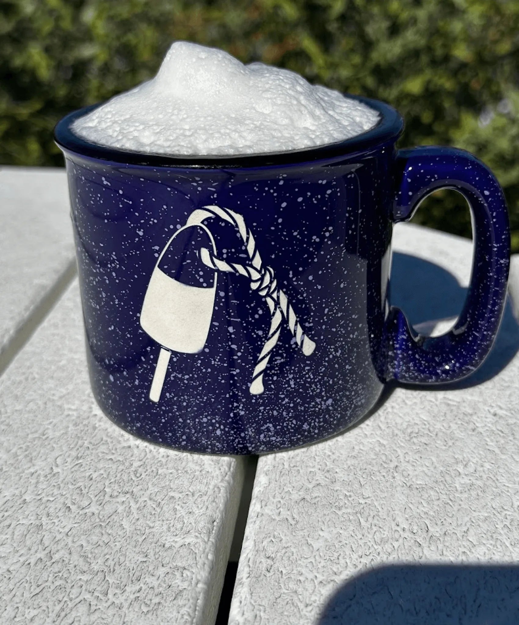 Cobalt Blue Campfire Mug with Lobster Buoy Design – 15 oz Ceramic Mug