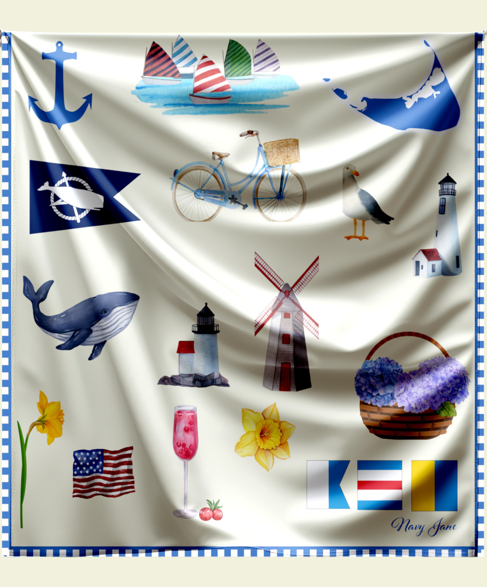 Nantucket Bloom Silk Scarf | Coastal Elegance with Island-Inspired Designs